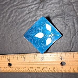 Copper Blue enamel white leaf elegant vintage brooch.